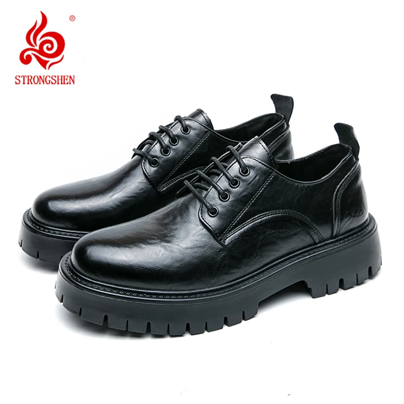 STRONGSHEN Men Leather Shoes Casual Lightweight Outdoor Wear-Resistant Fashion Comfortable Round Toe Trendy All-match Shoes