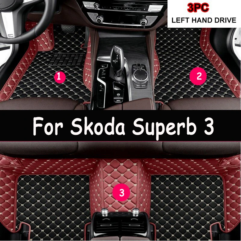 

Кожаные автомобильные коврики на заказ для Skoda Superb 3 2016 2017 2018 2019 2020 2021, ковры, подушечки для ног, аксессуары