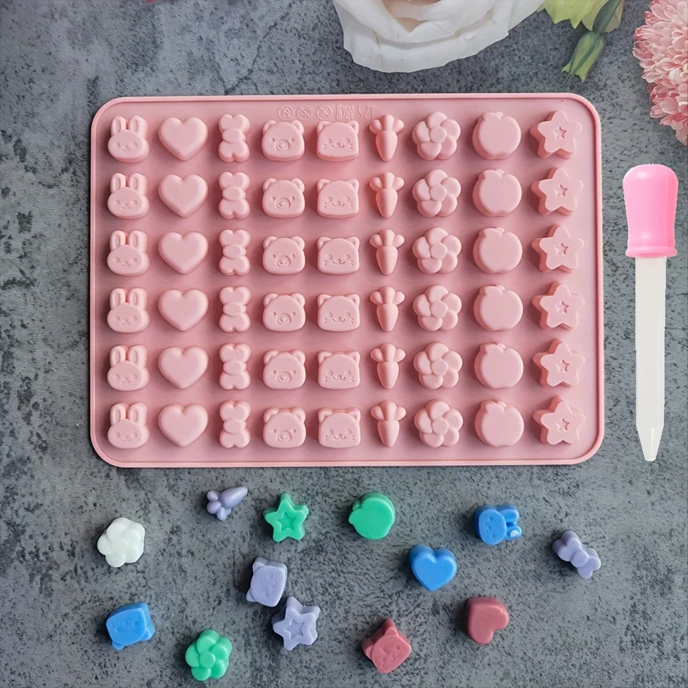 Gummy Bear Molds,Candy Molds,Fondant Chocolate Candy Silicone Mold,With 1 Droppers, Including Rabbit ,Carrot,Stick,Heart