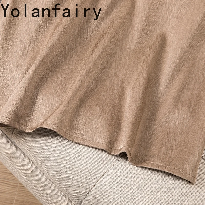 YOLANFAIRY 93% 멀 베리 실크 여름 블라우스 여성 스트레치 실크 헤링본 패턴 여성 탑 반소매 티셔츠 폴로 칼라