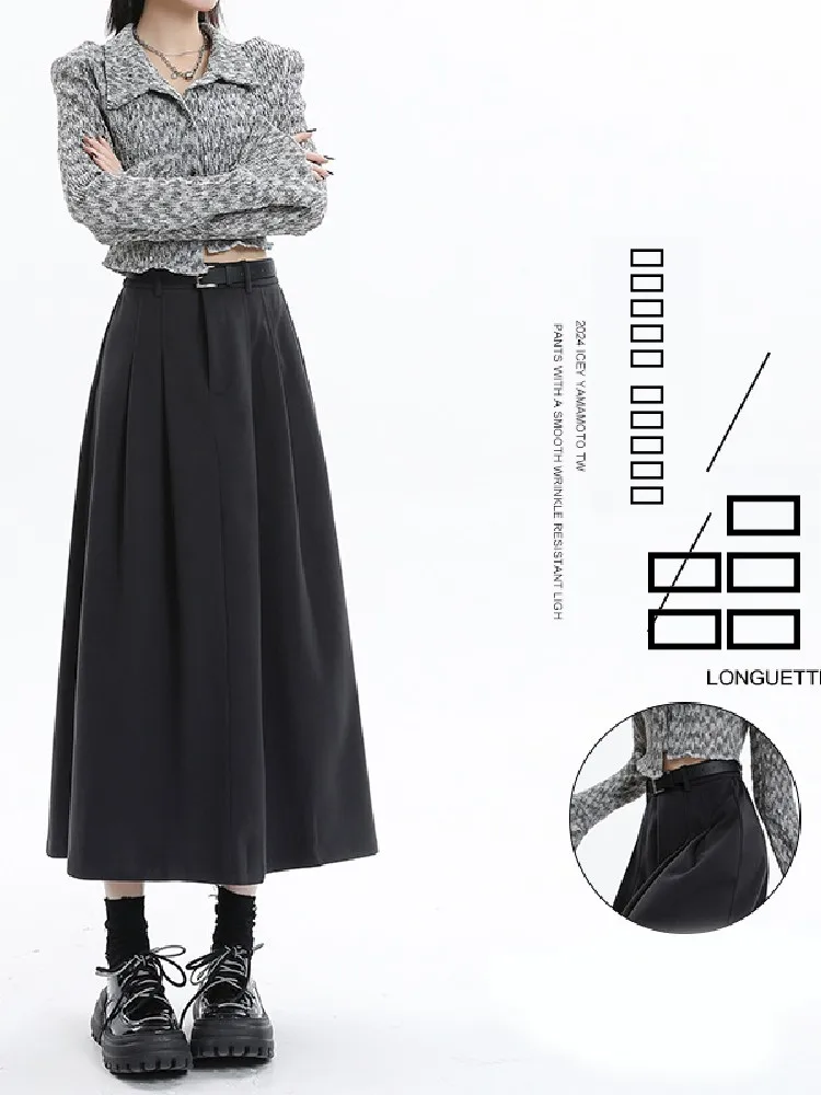 

Юбка А-силуэта с высокой талией, женская, осенне-зимняя, шерстяная, стройнящая, скрывающая бедра, миди, плиссированная, расклешенная