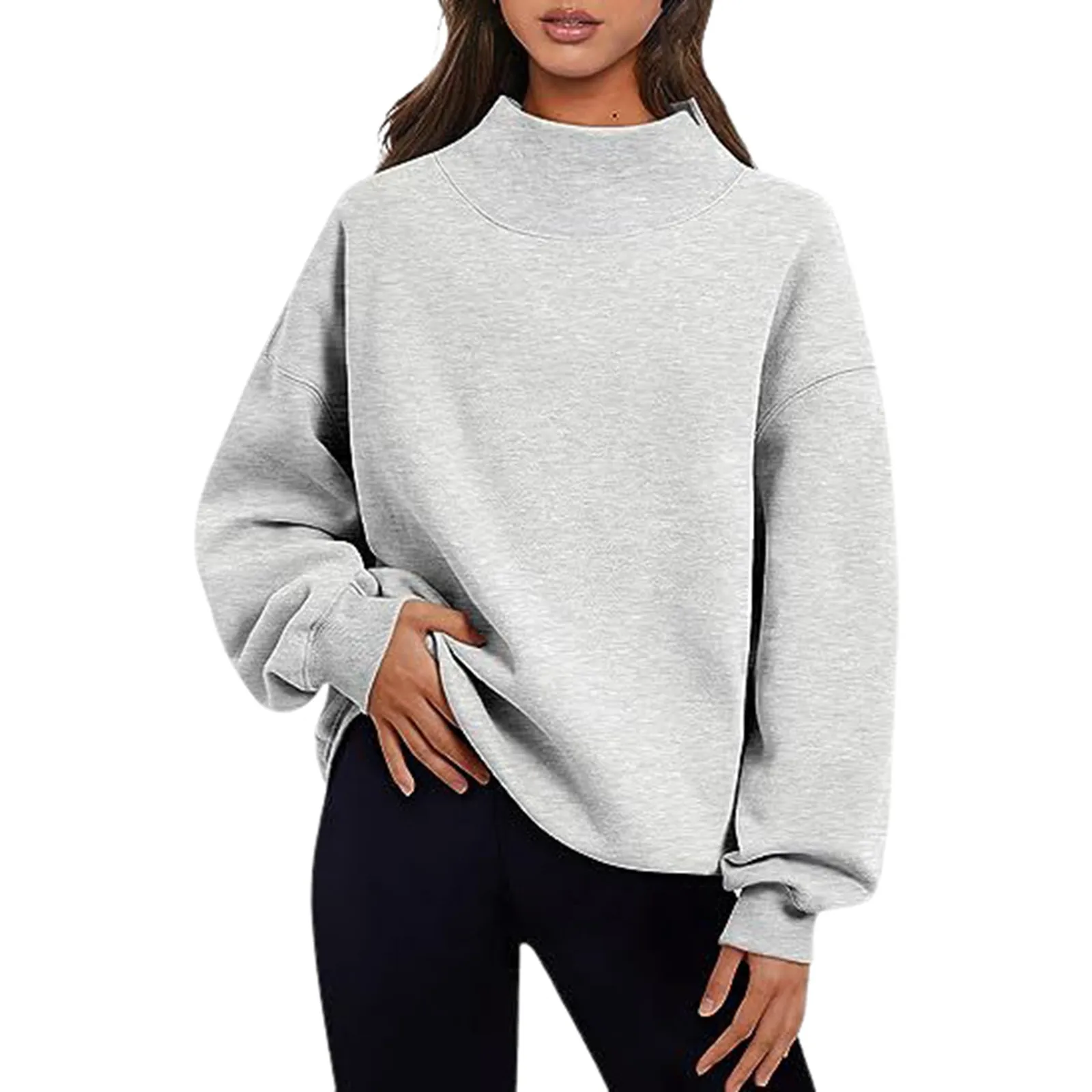 Women Long-sleeved Sweatshirt Cozy High Collar Sweatshirt for Women Warm Plush Pullover with Elastic Cuff Fall Winter Sports Top