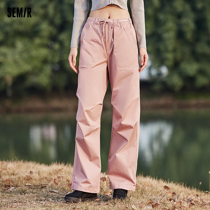 Semir 2024 Casual Pants Women Solid Color Elastic Waist Trousers Simple And Versatile Spring New Pure Cotton Wide Leg Pants