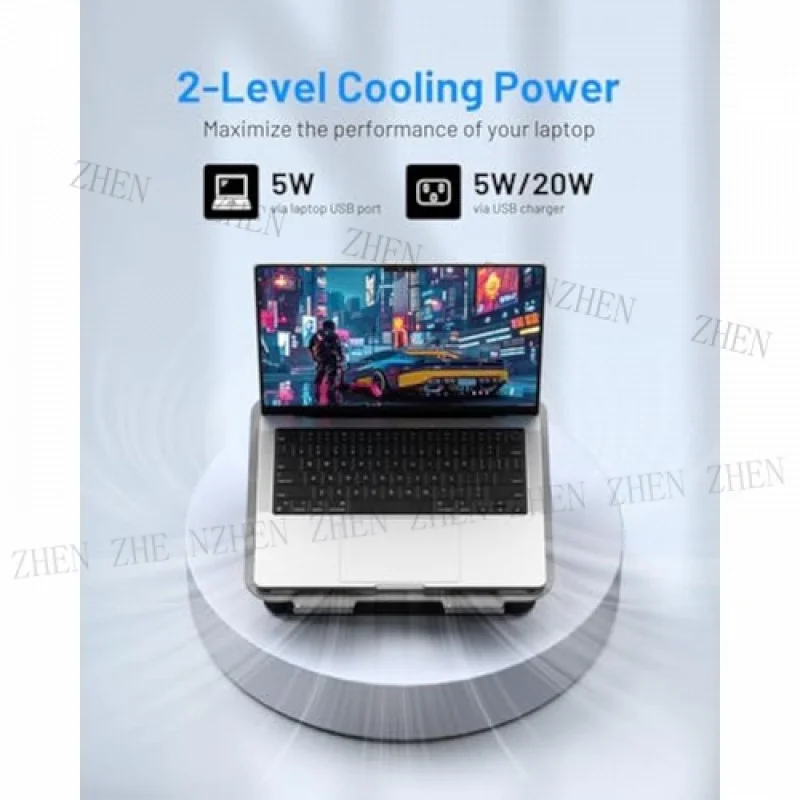 حامل تبريد للكمبيوتر المحمول باللون الأسود قابل للتعديل مع مبرد حراري قابل للفصل