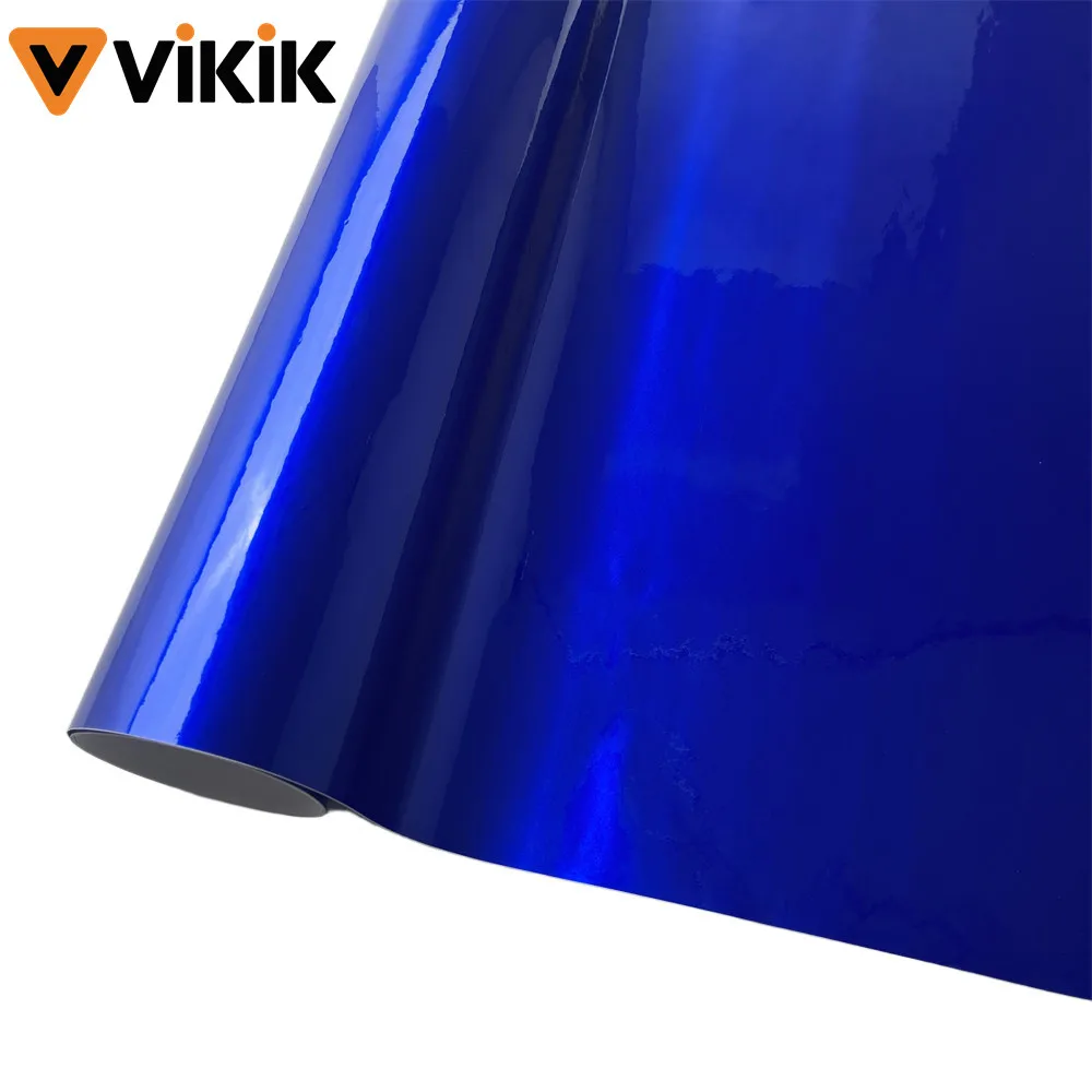 Ultra Glossy Blue Metallic Vinyl Wrap Film Roll with Air Release Self Adhesive Car Motorcycle DIY Decal Sticker