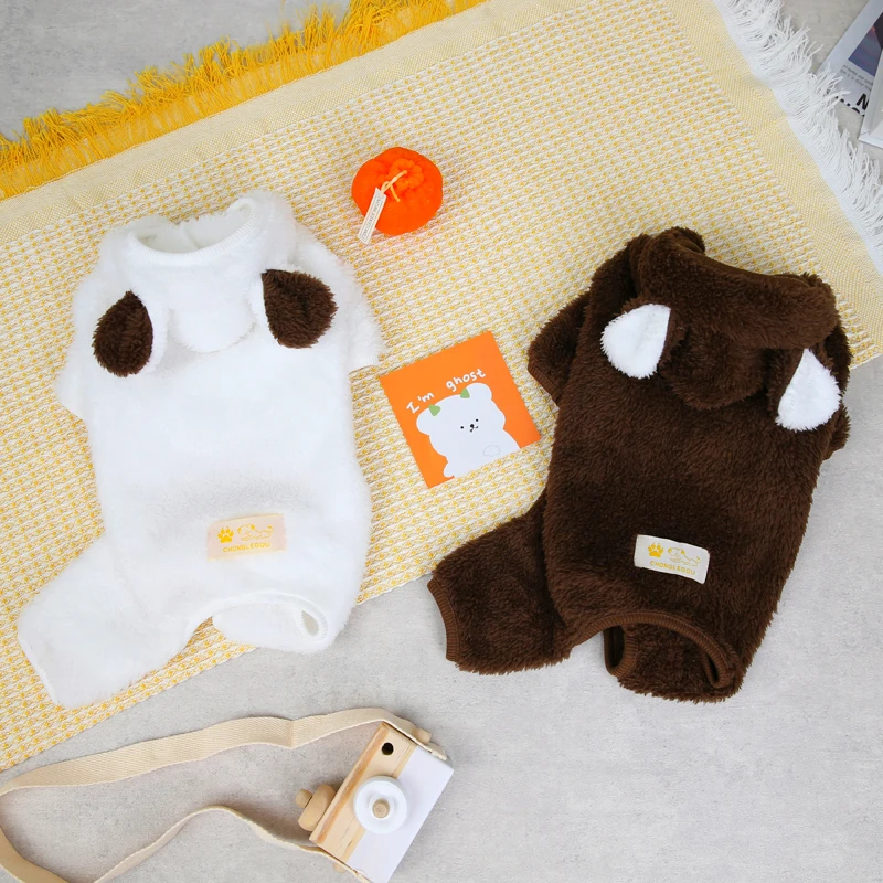 Warm Cartoon Soft Fleece Dog Jumpsuit Cute Puppy Costume In The Shape of A Bear for Small and Medium Doggy Coat Bulldog Clothing