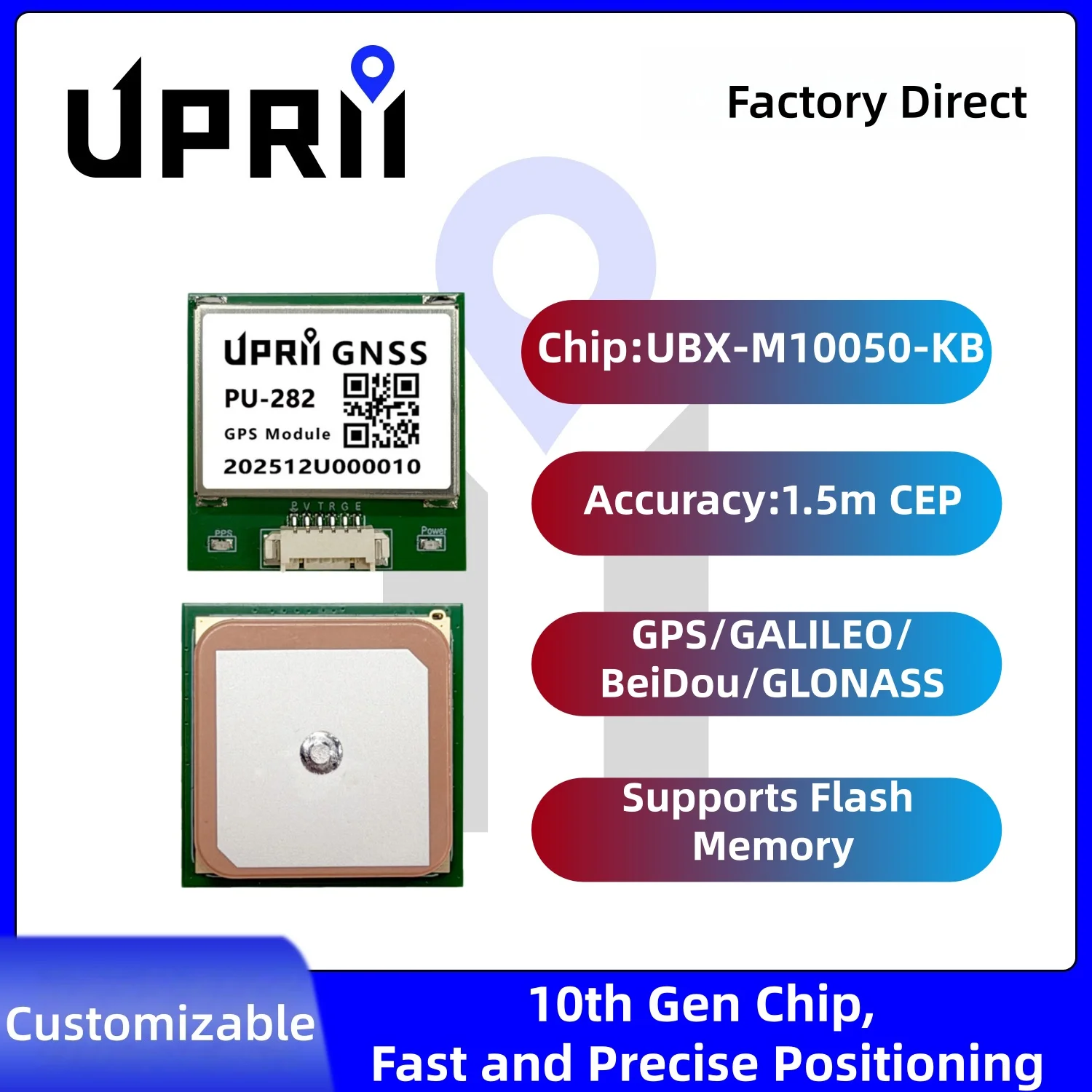 M10 High Precision GNSS GPS Module 1.5m Accuracy  Electronic Compass 6Pin 1.25mm Connector Compatible with C118