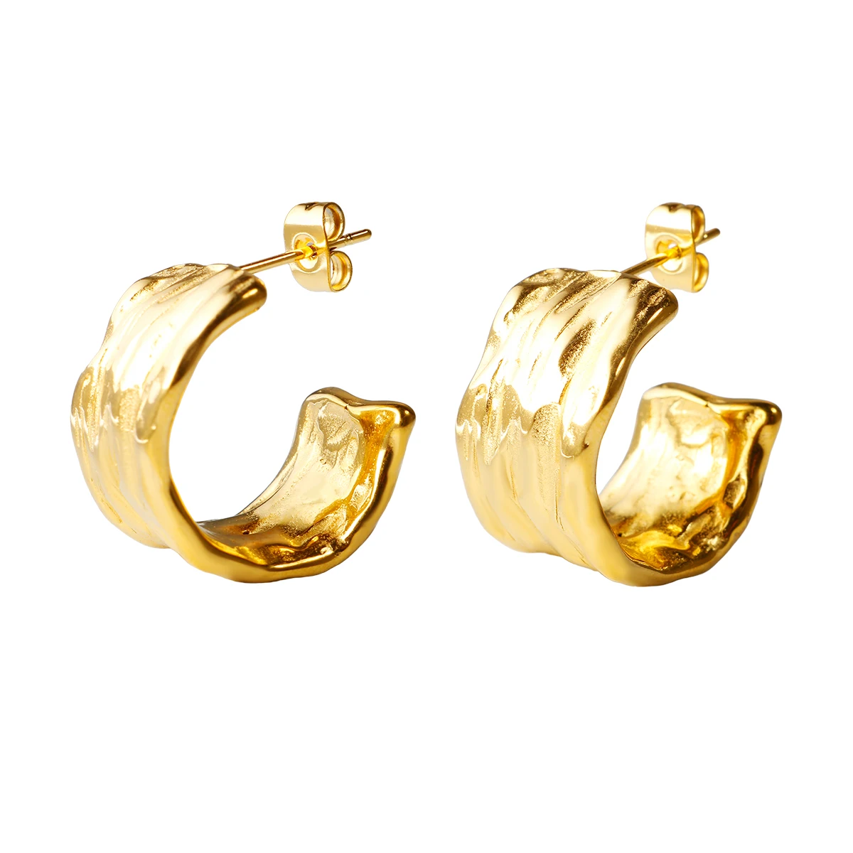 

JINHUI Gold Color Superlative Silk Curve Texture Ear wearing for Women Waterproof C-Design Stainless Steel Earrings Jewelry