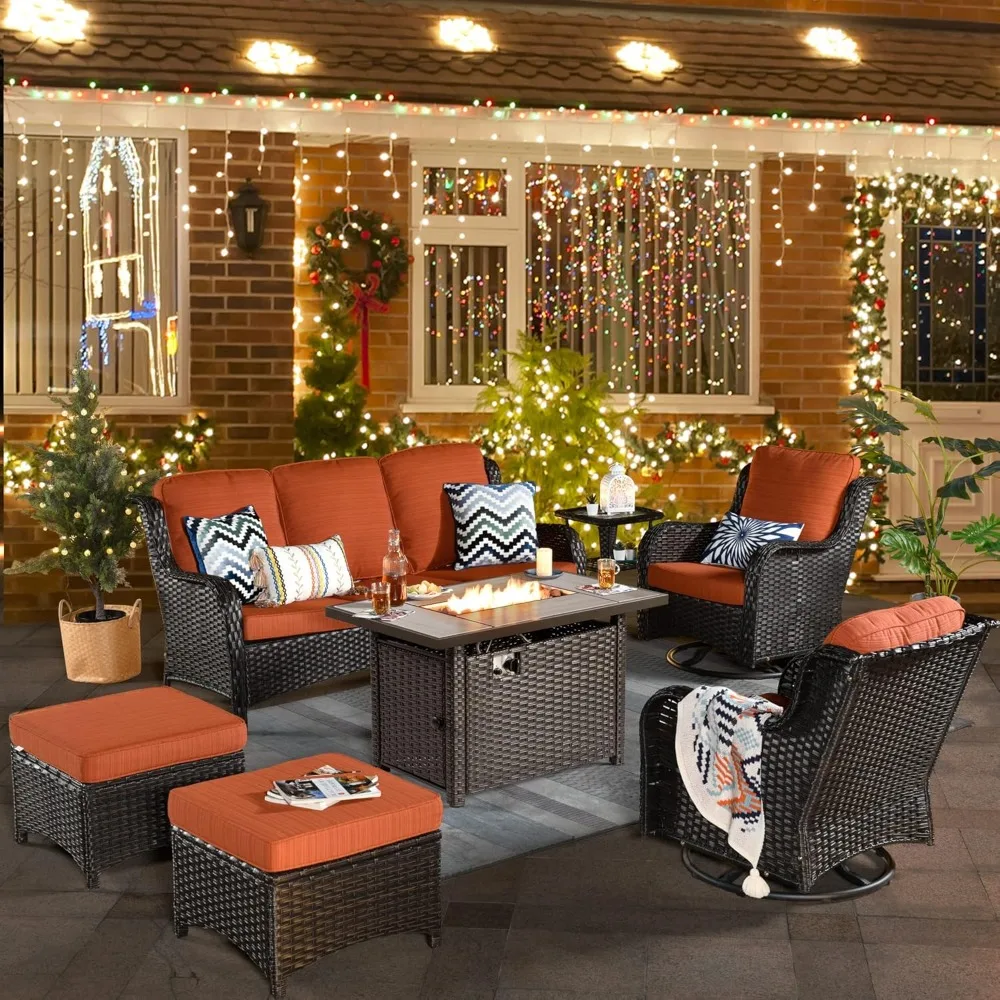 Patio Furniture 7 Piece Outdoor Furniture Set All Weather Rattan Outdoor Sectional Sofa for Garden Deck Backyard