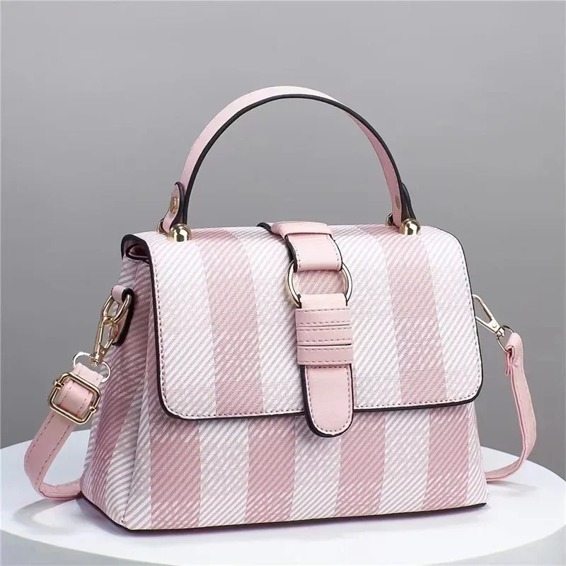 Korean Style PU Check Tote Bag for Women 2024, Large Crossbody Shoulder Bag with Inner Pockets