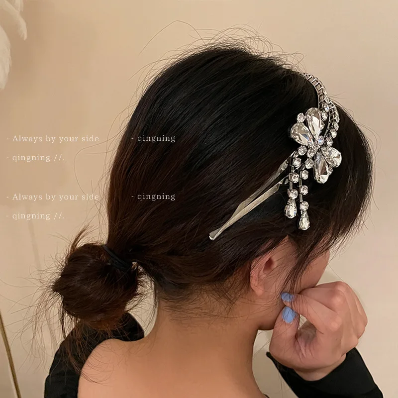 Double Layer Bow Rhinestone Headband for Women  Diamond Sparkling Fashion Unique Ethereal Daily Hair Hoop Accesorios