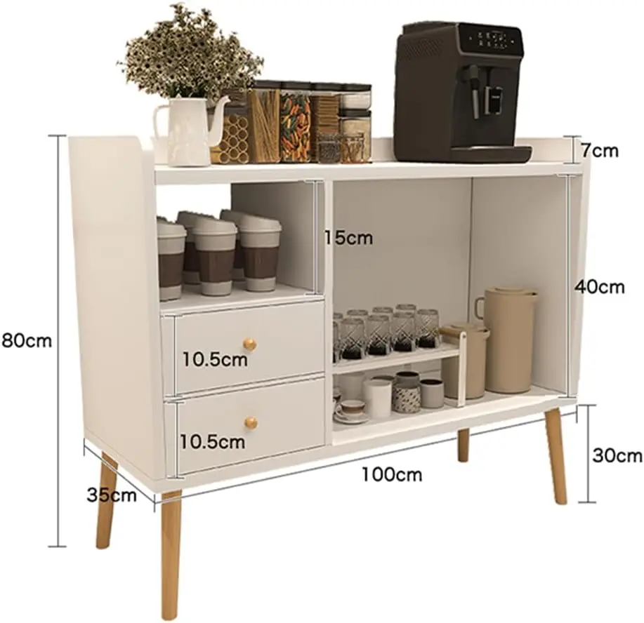 Coffee Corner with Storage Aultifunctional Sideboard Buffet Kitchen Cabinet with Drawers Cupboard (L100 W 35 H 80cm) White