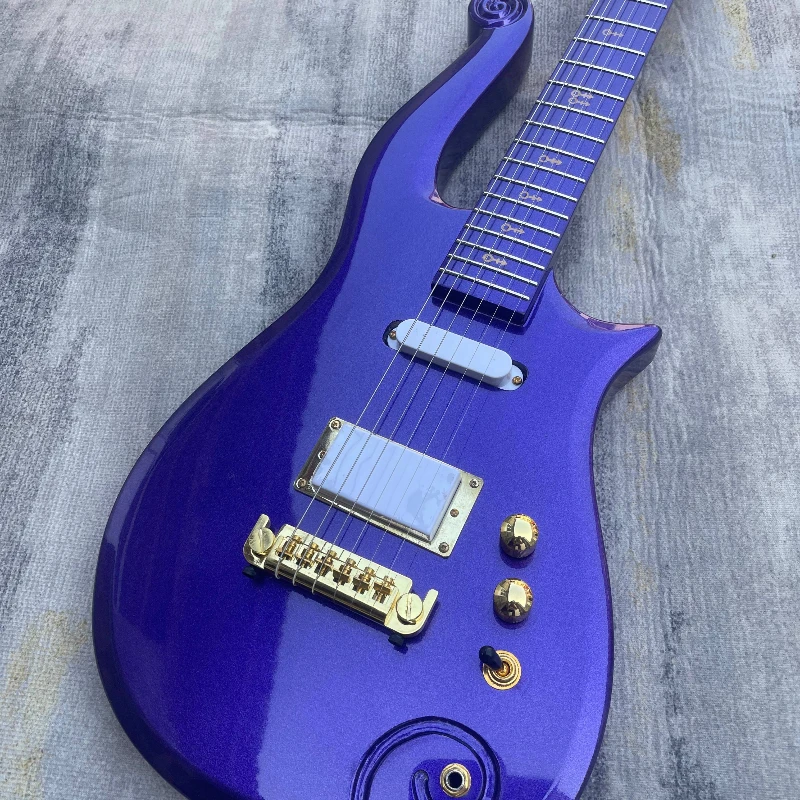 Purple Unique Scroll Curved Fantasy Shape Electric Guitar Single HH Pickups Gold Hardware Vintage Rock Stage Free Shipping