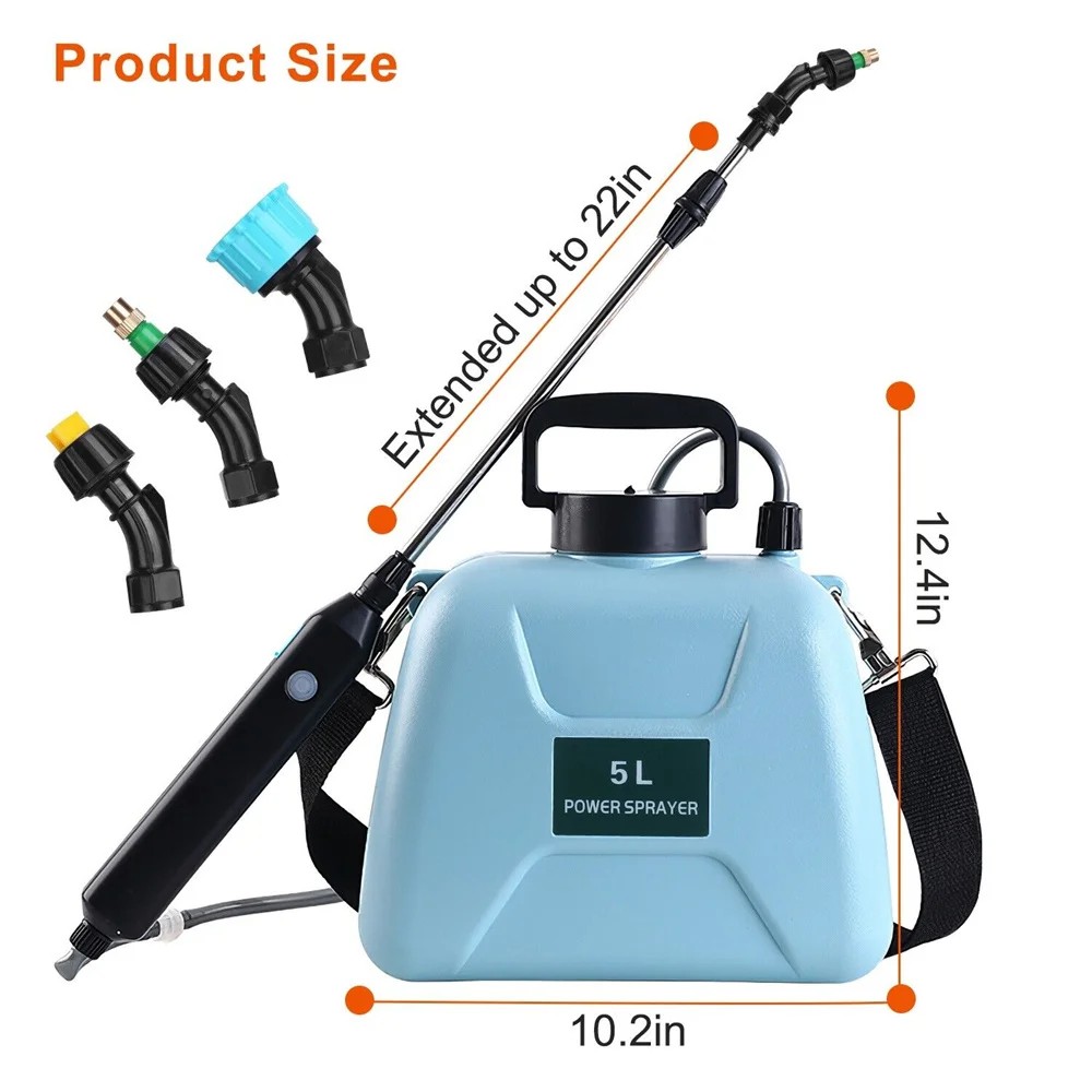 Agricultural Electric Garden Spray, Atomizador Automático, USB Recarregável, Ferramenta de Irrigação, 5L, 2400mAh