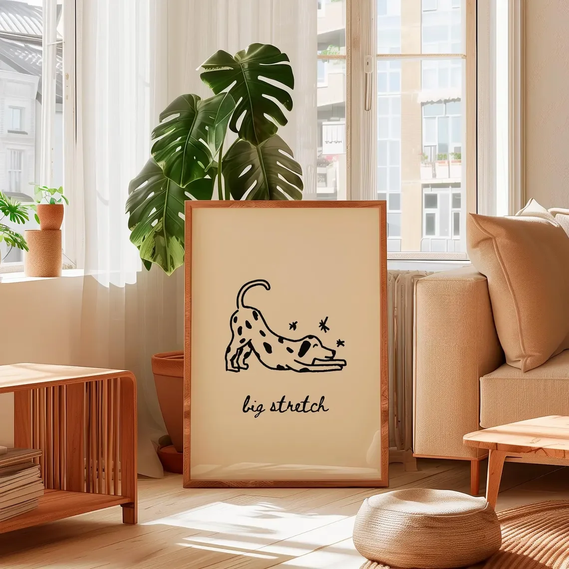 Big Stretch Dog Wall Art Print, Fun Dog Wall Art, Funny Pet Art, Cute Poster, Home Decor, Minimalist Decor, Trendy, Colourful An