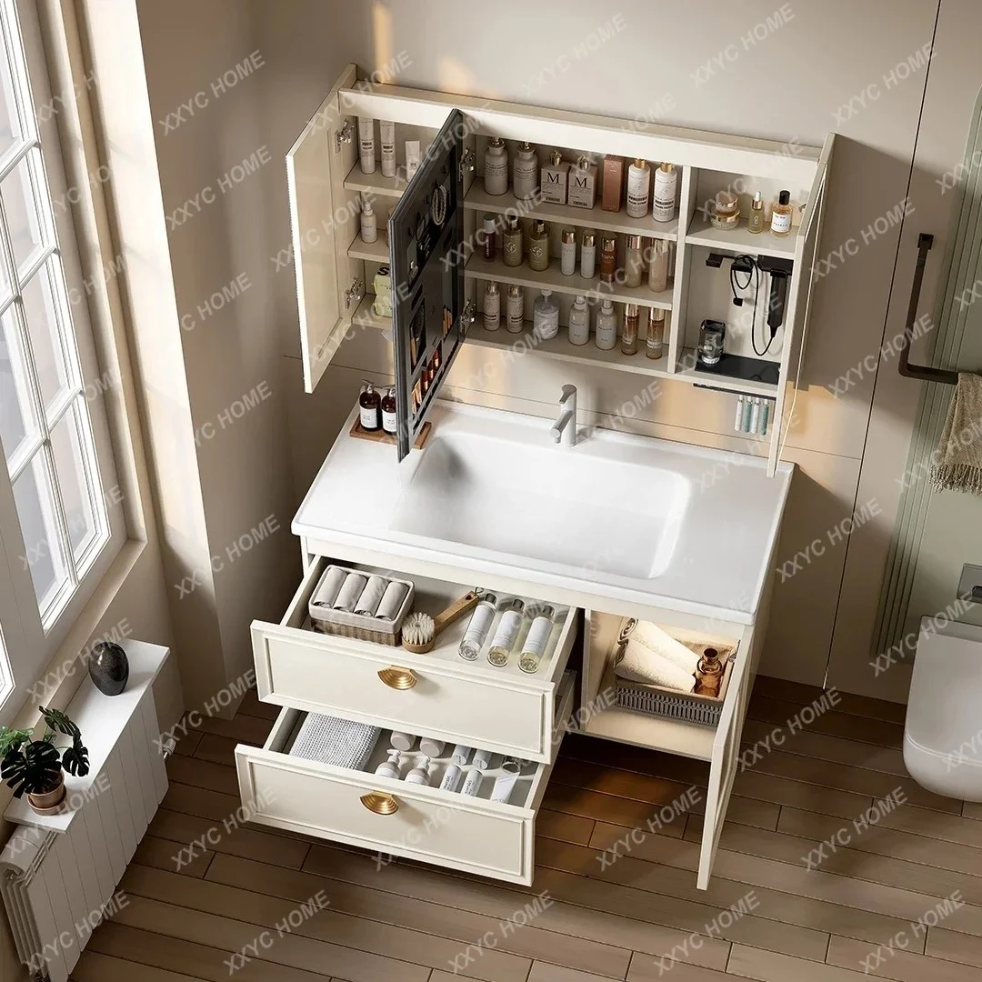 

Новый кремовый ветровой шкаф для ванной комнаты Shidisha, комбинированная каменная плита, керамическая бесшовная раковина, умывальник, шкаф для ванной комнаты, умывальник