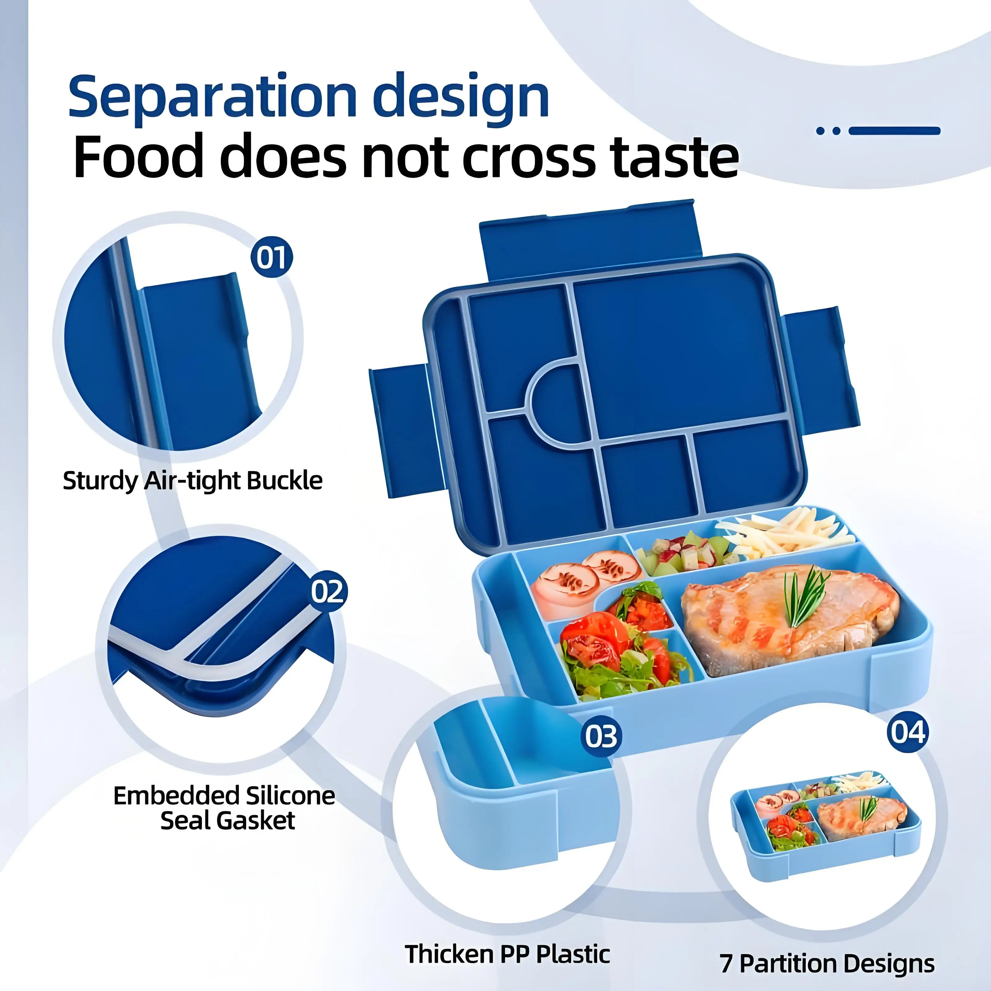 

Ланч-бокс Bento с большим отделением | Герметичный сейф для микроволновой печи | с вилкой и ложкой для школьного офиса на открытом воздухе