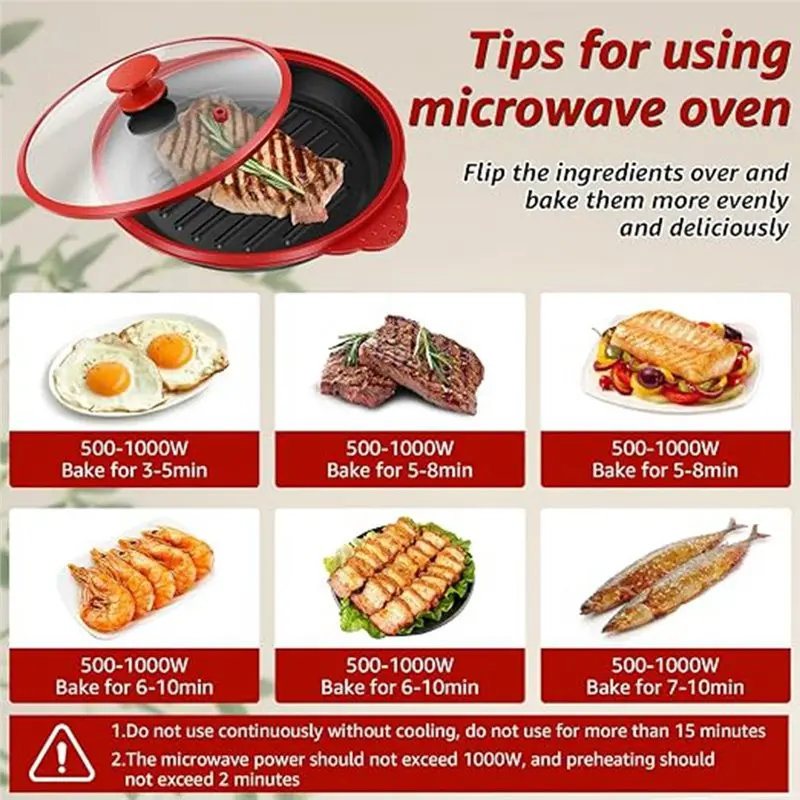 ABEZ Microwave Grill Pan With Cover Griddle & Crisper For Grilling