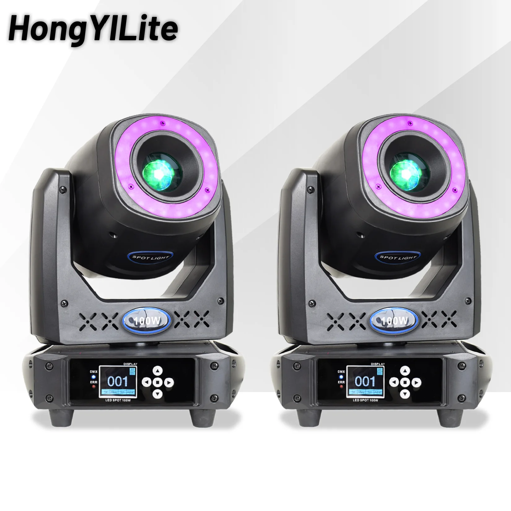 

HongYiLite 2PCS 100W LED Moving Head With Ring Rotating Gobo Stage Light 5 Face Prism Spotlight For DJ Disco Bar Party Backlight