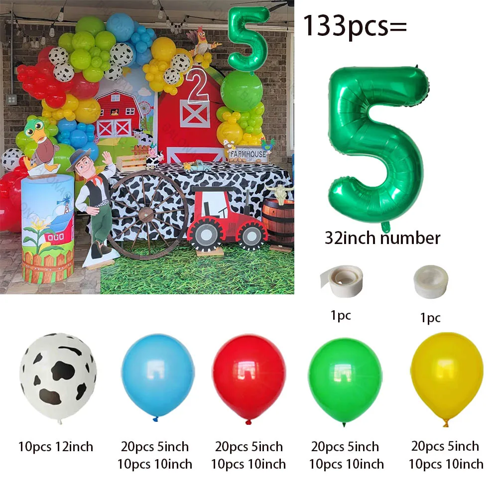 133pcs Farm Theme Balloon Garland Arch Kit Red Yellow Green Cow Balloon Farm Birthday Baby Shower Party Decorations Kids Gifts