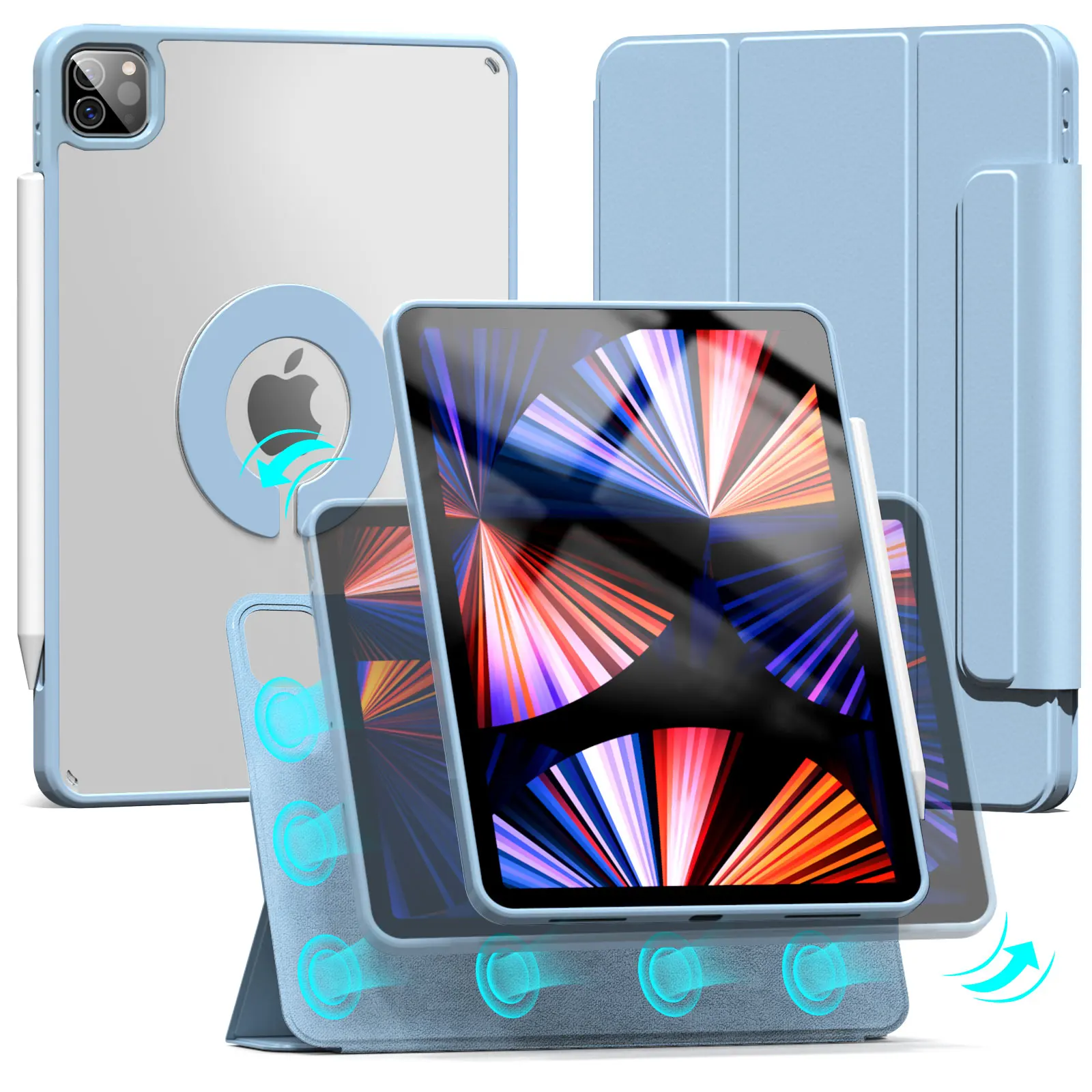 

For iPad Air 4/5 10.9 Pro 11 12.9 inch Magnetic Case, For iPad Mini 6 10.2 9th 8th 7th Gen Rotate 360°Detachable Back Case