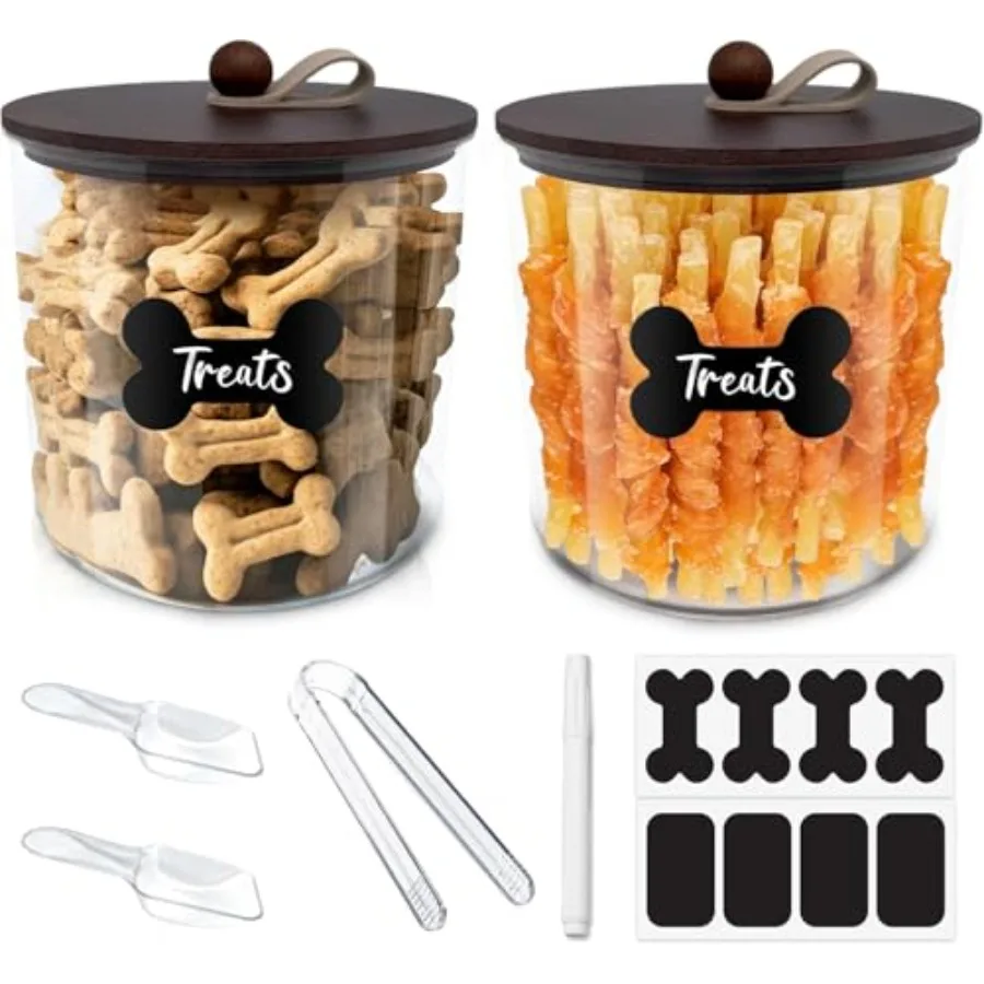 

2 Pack Airtight Dog Food Storage ContainerDog Treat Container Dog Treat Jar with Wood Lids 6x5'' Pet Food Storage Container Cat