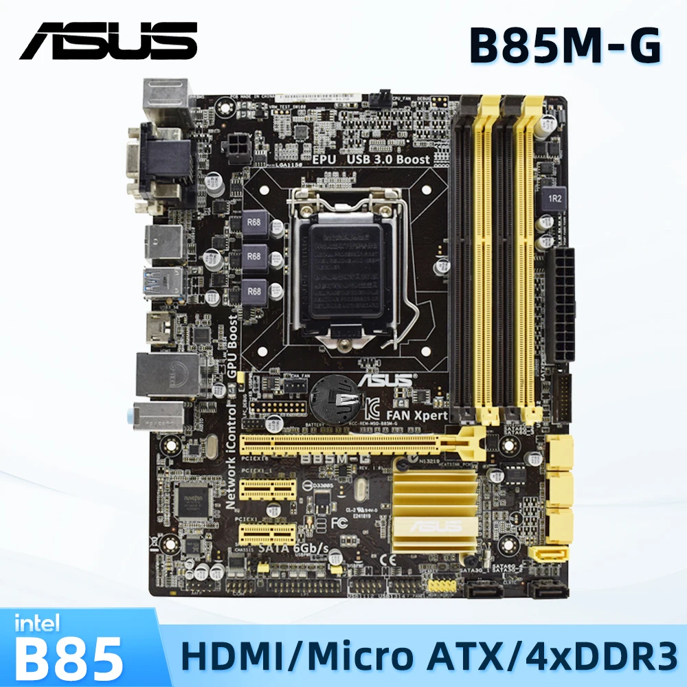 

ASUS B85M-G Used Motherboard LGA 1150 Socket Supports 4th Gen Core i3 i5 i7 Intel B85 Chipset 4x DIMM Max. 32GB DDR3 Micro ATX