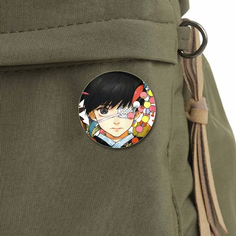 طوكيو الغول أنيمي زر دبابيس دبابيس الإبداعية المستديرة لحقيبة الظهر اكسسوارات الهدايا Kaneki كين جوزو سوزويا ري الكرتون شارة