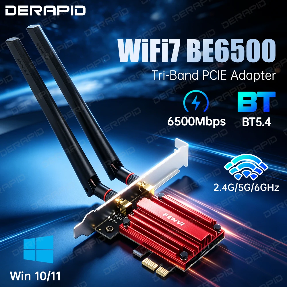 

WiFi 7 MT7925 6500M PCIe Network Card Bluetooth 5.4 6500Mbps Tri Band 2.4G 5G 6GHz High Speed Wireless Adapter for Win10/11