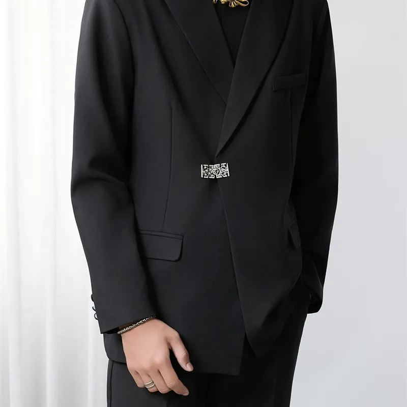 

Новый китайский Sle Pad oulder Metal Bule повседневный мужской костюм против морщин Jaet Long Sve Busin повседневный однотонный