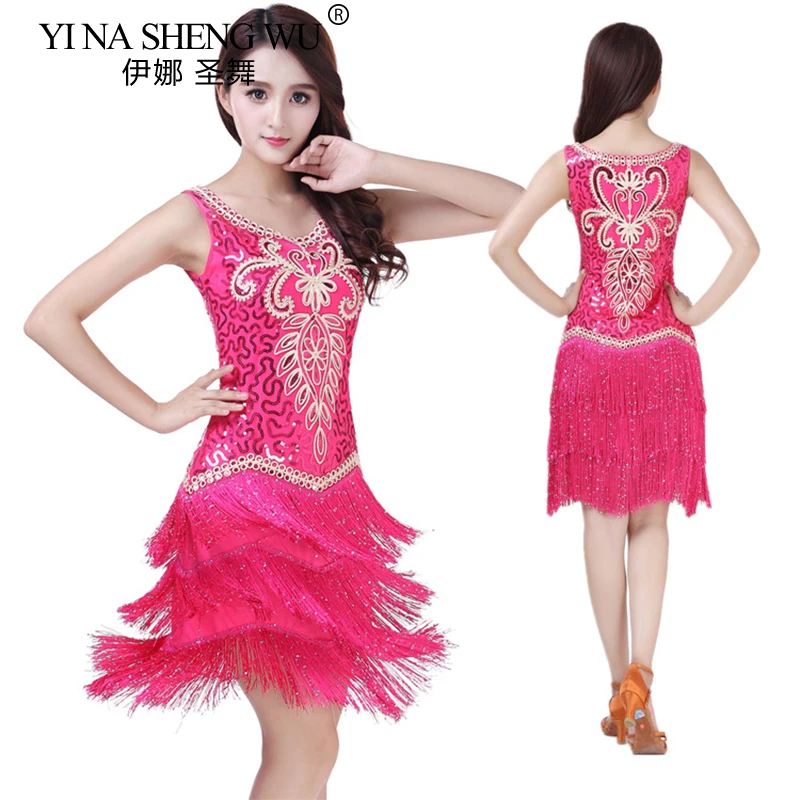 New Latin Dance Costume Embroidery Tassel Modern Dance Dress Sequin Dance Practice Dress Latin Competition Performance Clothing