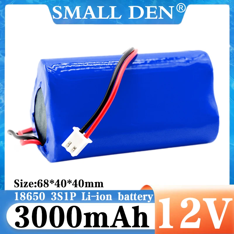 New 12V 18650 Battery Pack 3000mah 3S1P Li-ion Rechargeable Batteries with BMS Lithium Cells Protection Board +12.6V Charger