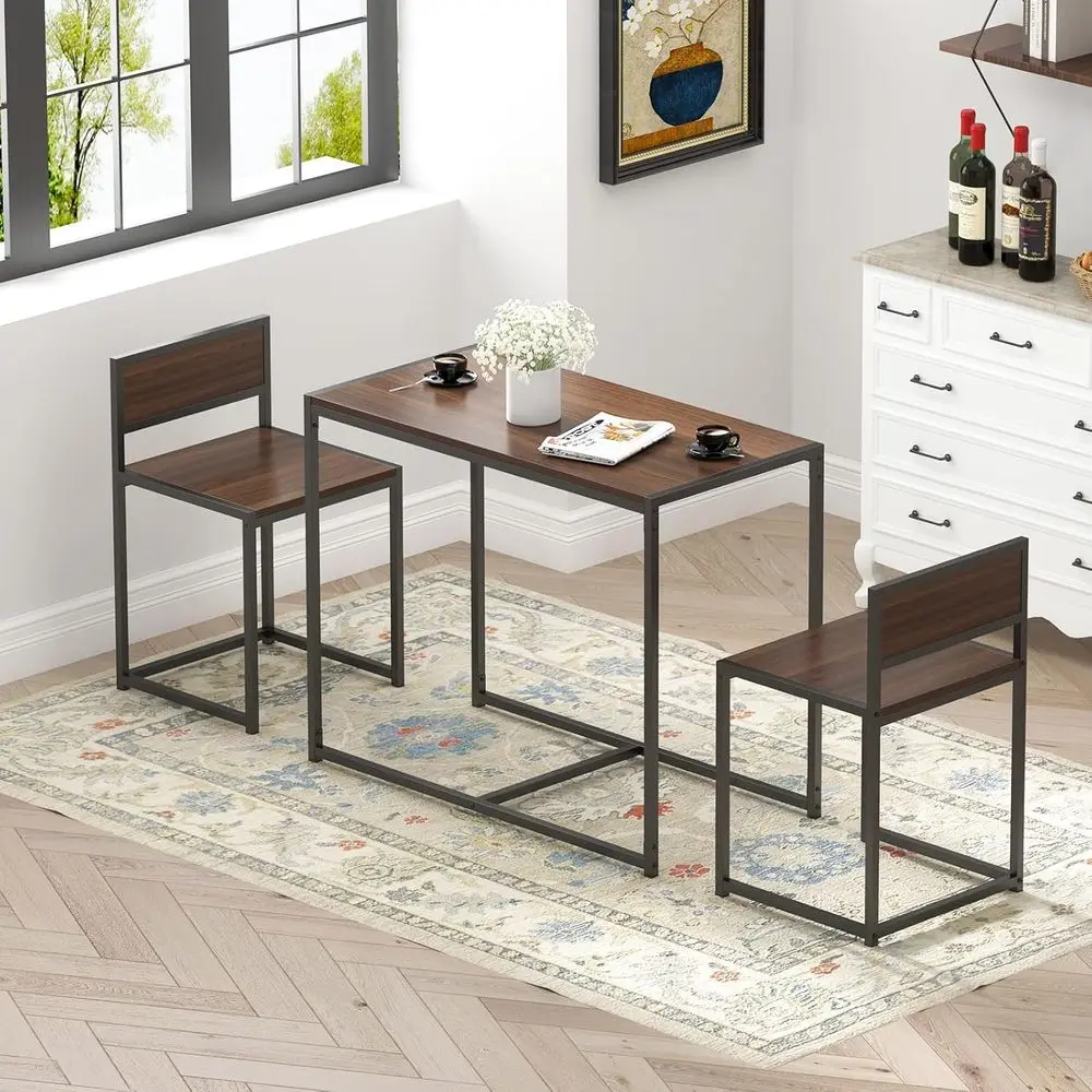 

Walnut 3-Piece Dining Set for Small Spaces: Table with 2 Chairs, Ideal Breakfast Nook Solution