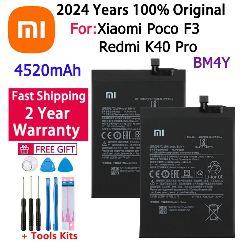 2024 Years 100% Original New High Quality 4520mAh BM4Y Battery For Xiaomi Poco F3 Redmi K40 Pro K40 Pro Batteries Bateria+ Tools