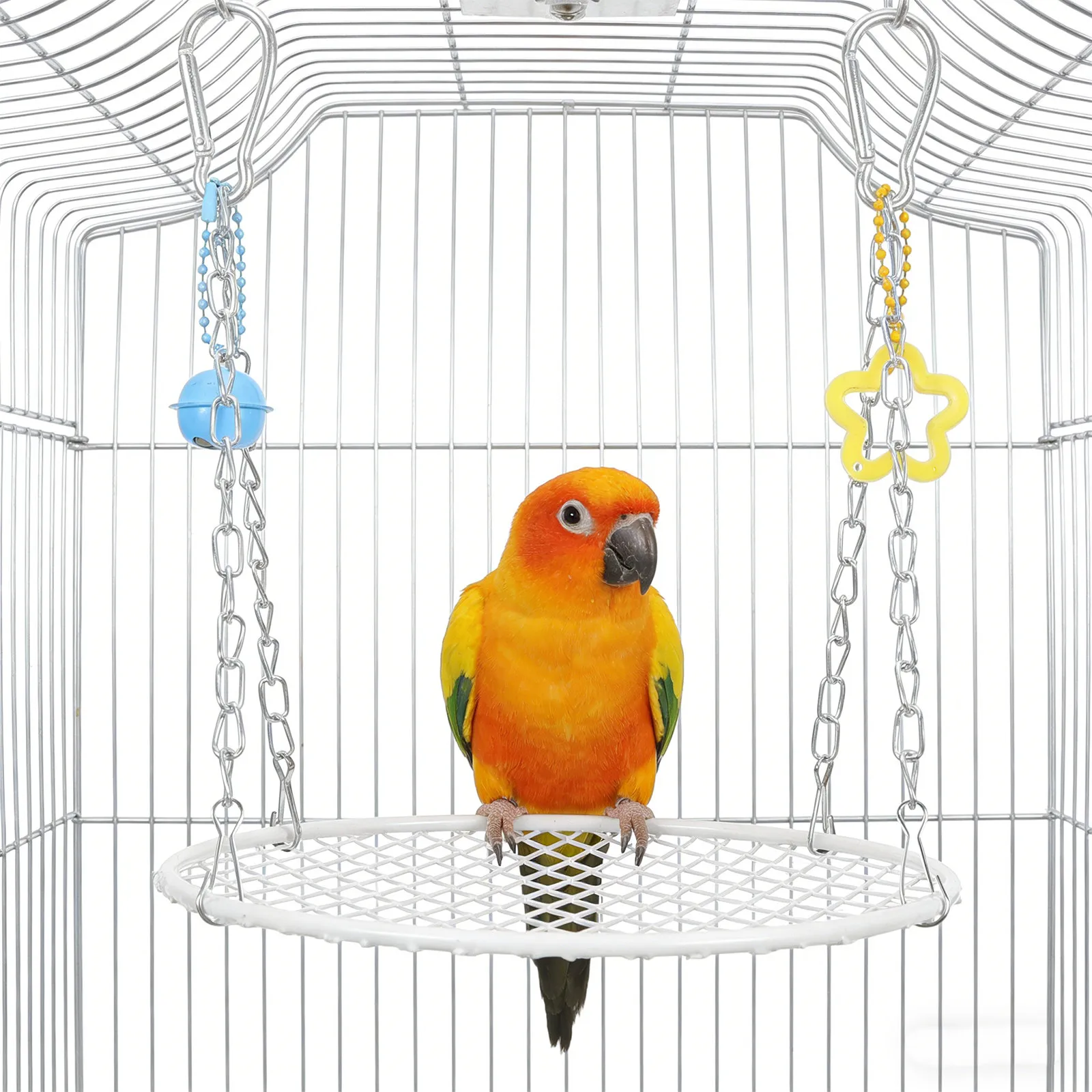 Stainless Steel Bird Swing Perch Claw-Friendly Grip Hanging Platform for Cockatiel Conure Budgie Parrot Birdcage Accessory