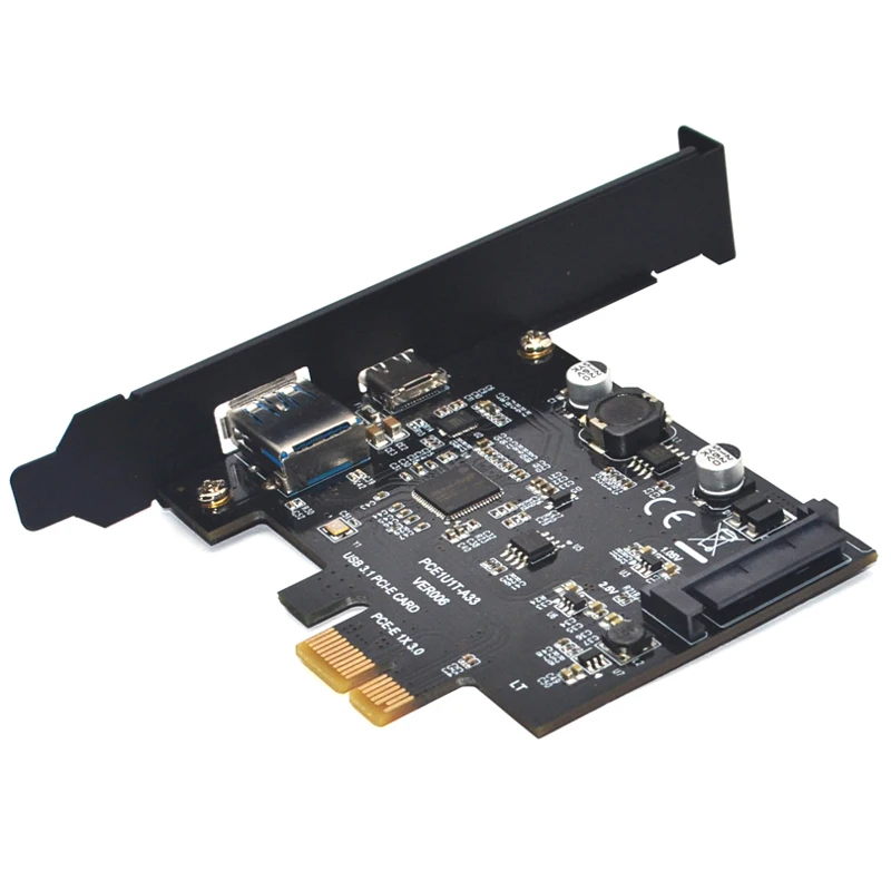 SuperSpeed USB 3.1 Tipo C + USB 3.0 PCI-Express Cartão de Expansão Riser 15pin SATA Conector De Alimentação PCIE X1 Adaptador ASM3142 Chipsets