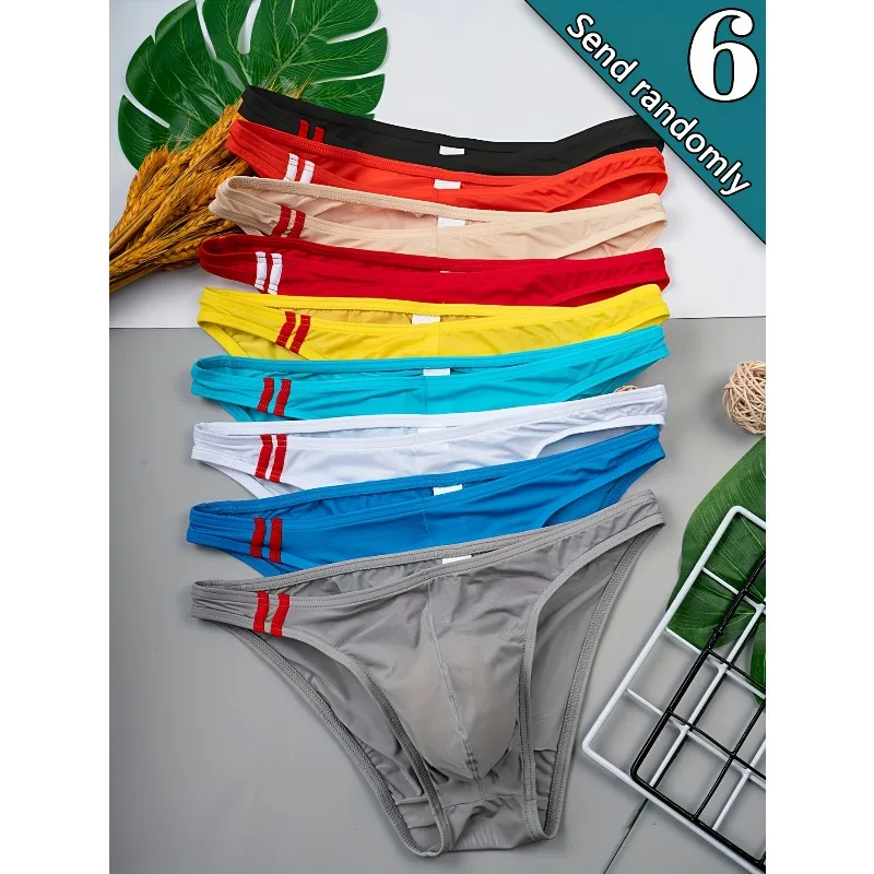 6pcs/set Men's Quick-drying Straight-leg Pants with Stretch Breathability Men's U-shaped Close-fitting Thong Pants Underwear