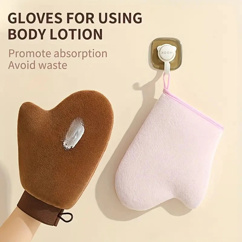 Lotion Applicator Glove Reusable Body Self Tan Glove Applicator Tanning Gloves With Thumb Quick Dry Flocking Glove