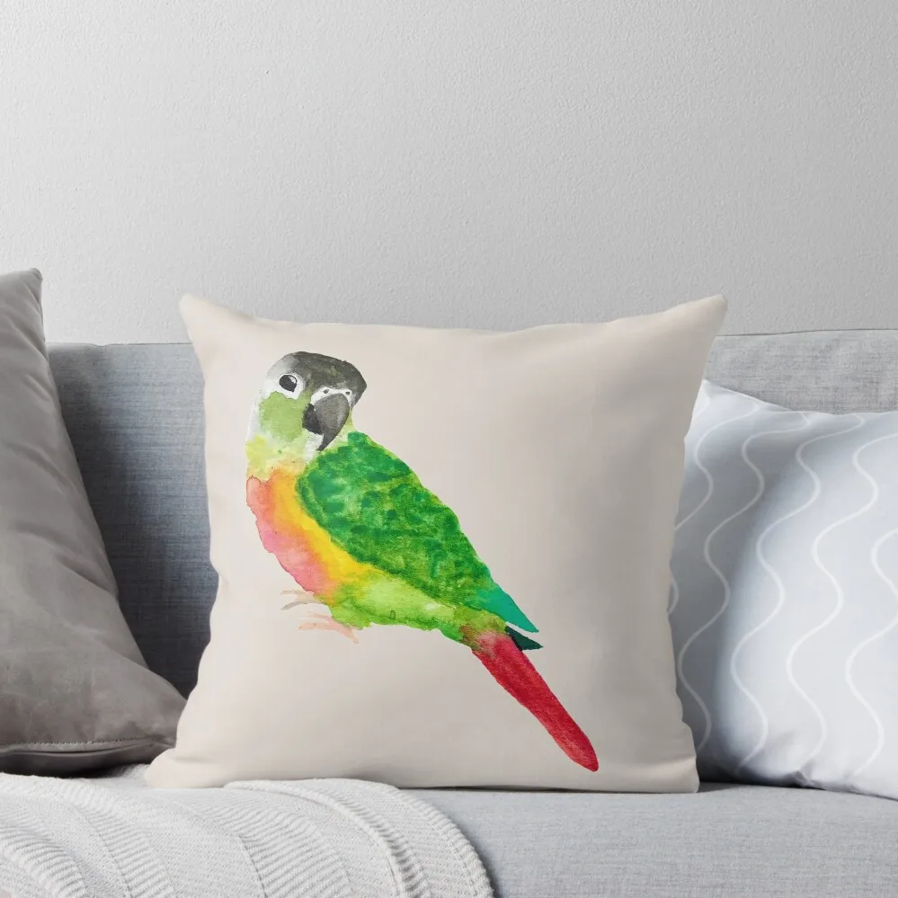 Watercolor Green Cheek Conure Throw Pillow Couch Cushions Rectangular Cushion Cover pillow