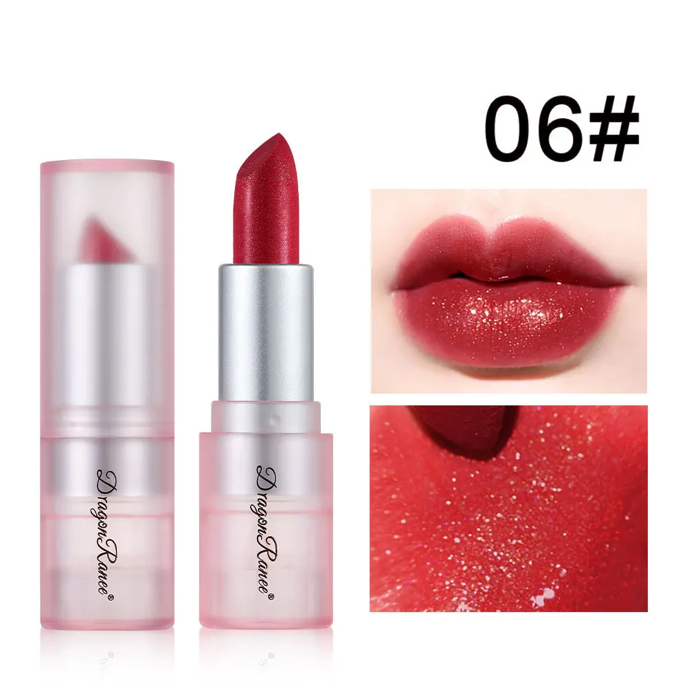Lápiz labial brillante con purpurina de diamante de 6 colores, bálsamo labial rosa metálico resistente al agua, lápiz labial brillante nacarado, maquillaje, tinte de labios brillante