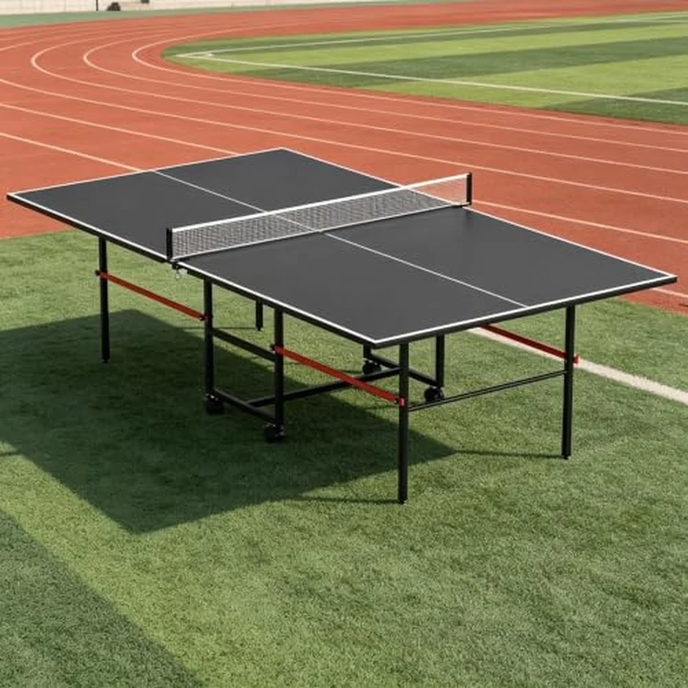 8 FT Foldable Ping Pong Table Mid Size Regulation Table Tennis Table with Net 2 Paddles & 3 Balls Indoor/Outdoor