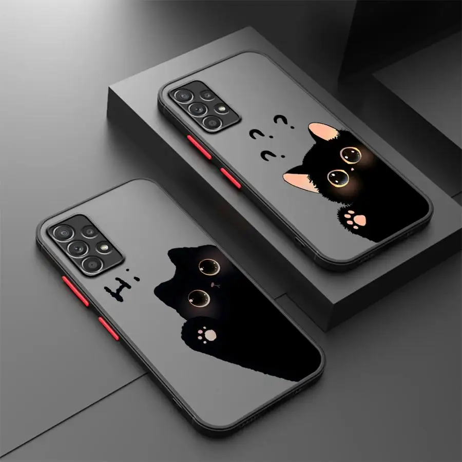 Hello Cute Blacks Cat Phone Cover Case for Samsung Galaxy A36 A52S A72 A34 A53 A73 A33 A17 A52 A16 A15 A14 A23 A56 A55 A35 A54