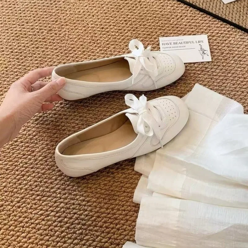 2026 Summer New Style Durable Retro Round-Tip Lace-Up Low-Cut Single-Heel Women's Flat Shoes, Versatile and Stylish - view 4