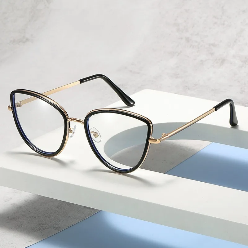 Blue Light Blocking Computer Glasses Korean Cat Eye Trendy Metal Glasses UV400 For Women Men
