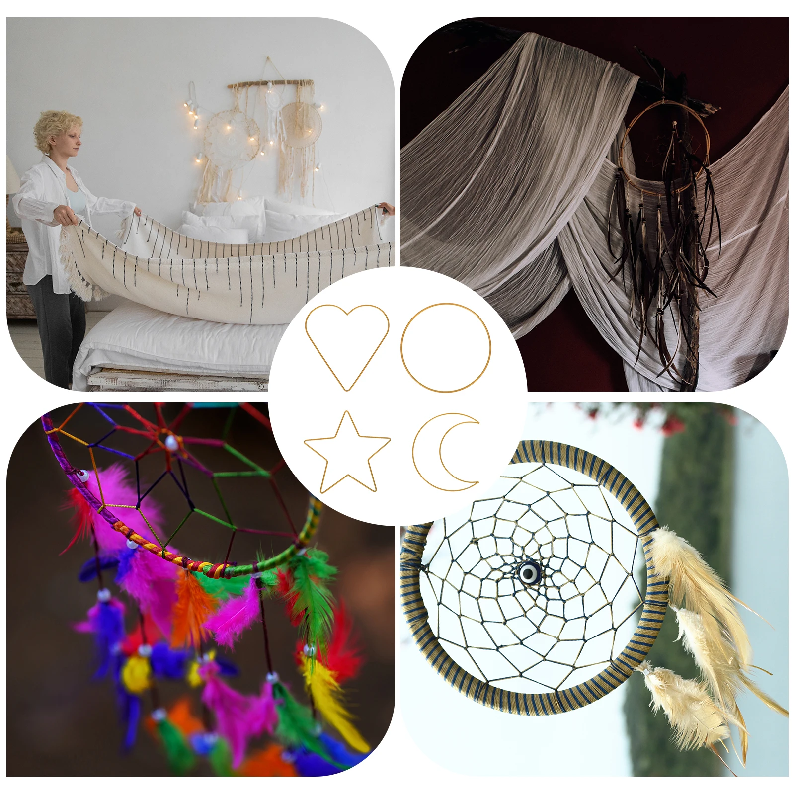 

4 Pcs Hanging Dream Catcher Rings Ornaments for Christmas Tree Iron Dreamcatcher Creative Frame Wire