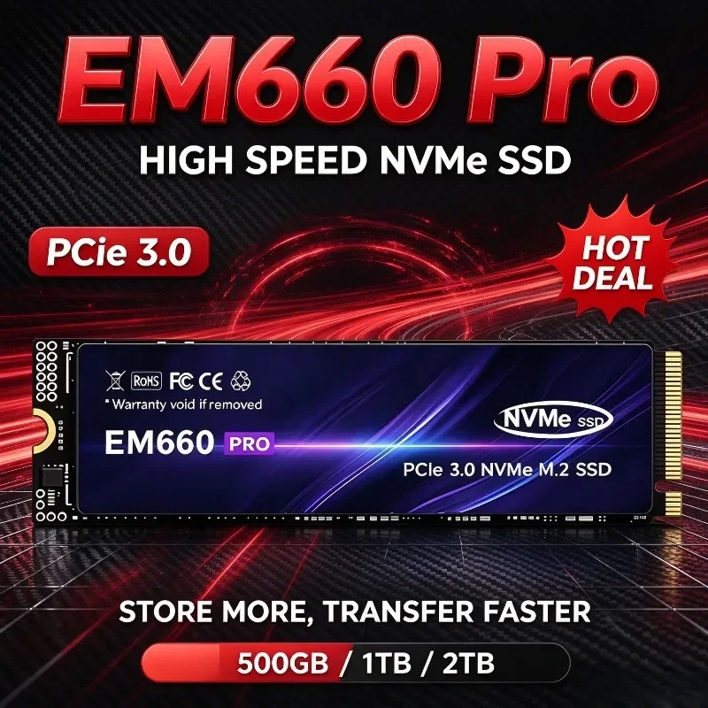EM660 Pro NVMe M.2 SSD 500GB 1TB 2TB PCIe 3.0 Internal Solid State Drive for Laptop Desktop PC High Speed Hard Disk Fast