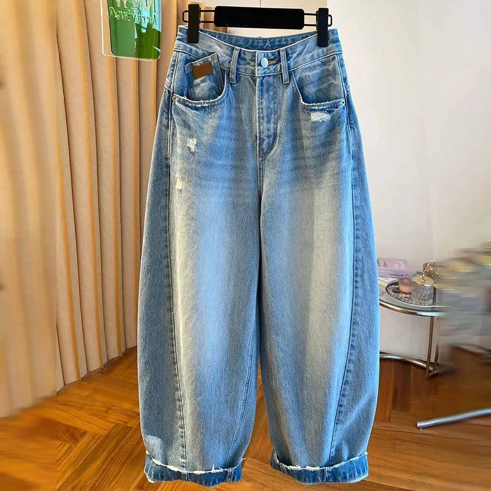 

Oversized Women Distressed Denim Harem Pants Spring Autumn Fashion High Waist Wide Leg Baggy Jeans Casual Loose Trousers