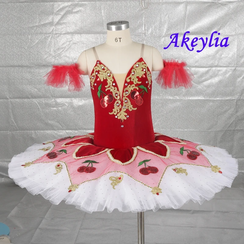 Akeylia red white Cipollino Variation Professional Tutu Stage Ballet Costume Cherry children competition and performance 20091