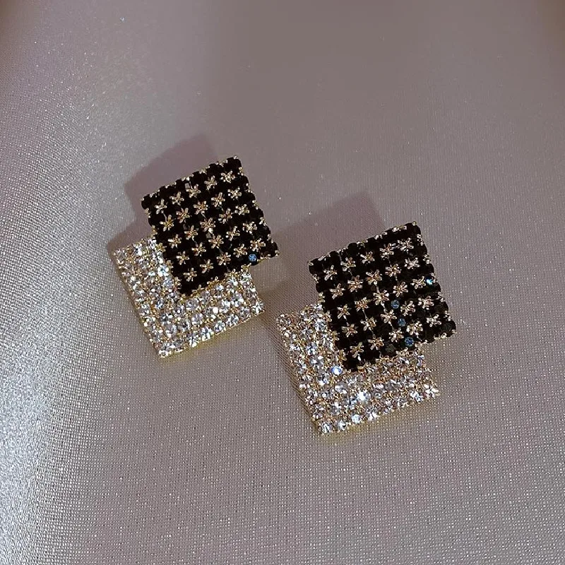 Korea New Design Fashion Jewelry Luxury Geometric Black White Crystal Earrings Generous Elegant Women\'s Prom Party Accessories