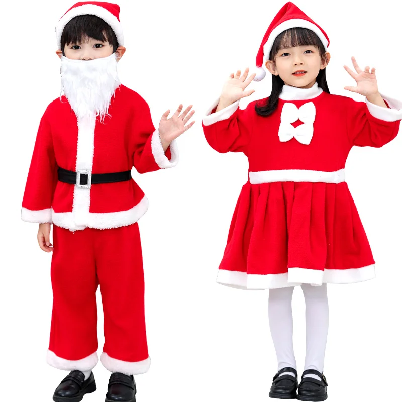 Conjunto de fantasia infantil de Natal – Conjunto de Papai Noel Vermelho (incluindo chapéu e outros acessórios) fantasia de festa de feriado